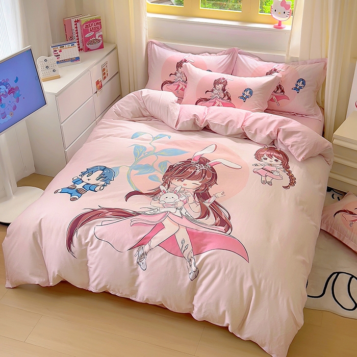 91家纺网 家纺一手货源 找家纺 浩诚 2025新款原创设计女孩全棉四件套 小兔女郎