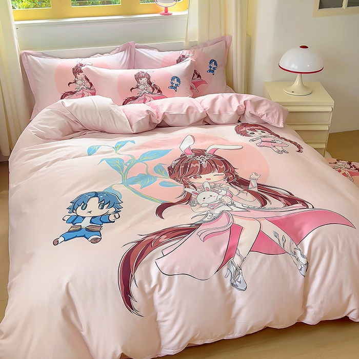 91家纺网 家纺一手货源 找家纺 浩诚 2025新款原创设计女孩全棉四件套 小兔女郎