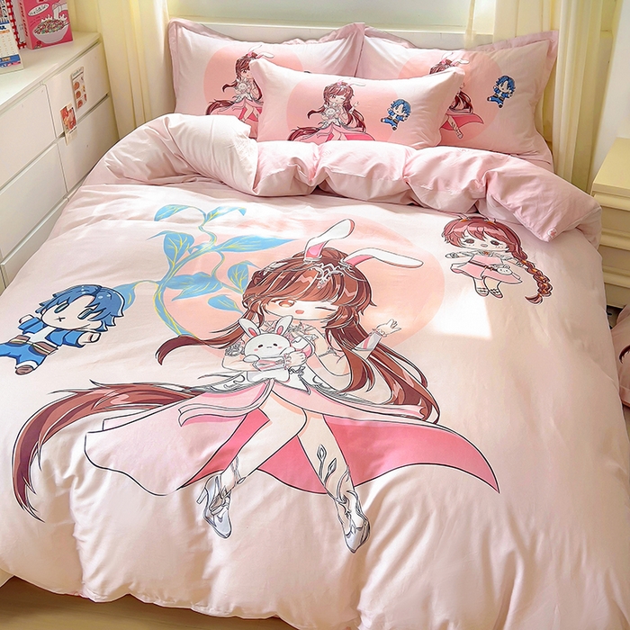 91家纺网 家纺一手货源 找家纺 浩诚 2025新款原创设计女孩全棉四件套 小兔女郎