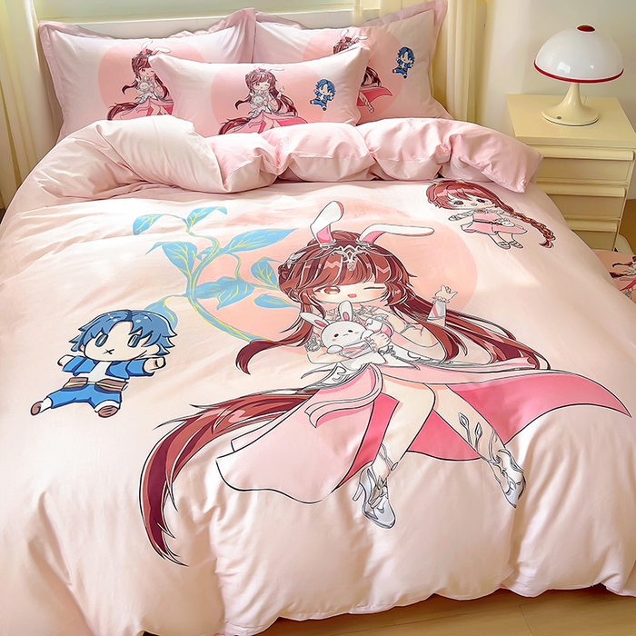 91家纺网 家纺一手货源 找家纺 浩诚 2025新款原创设计女孩全棉四件套 小兔女郎