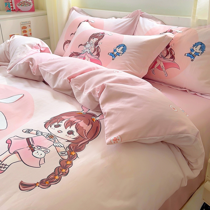 91家纺网 家纺一手货源 找家纺 浩诚 2025新款原创设计女孩全棉四件套 小兔女郎