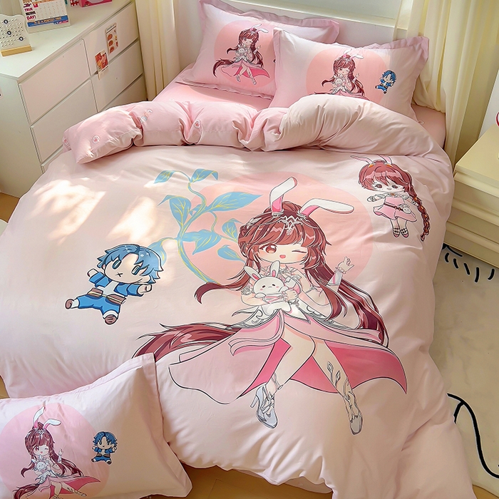 91家纺网 家纺一手货源 找家纺 浩诚 2025新款原创设计女孩全棉四件套 小兔女郎