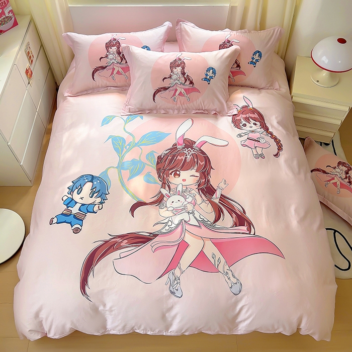 91家纺网 家纺一手货源 找家纺 浩诚 2025新款原创设计女孩全棉四件套 小兔女郎