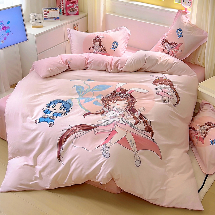 91家纺网 家纺一手货源 找家纺 浩诚 2025新款原创设计女孩全棉四件套 小兔女郎