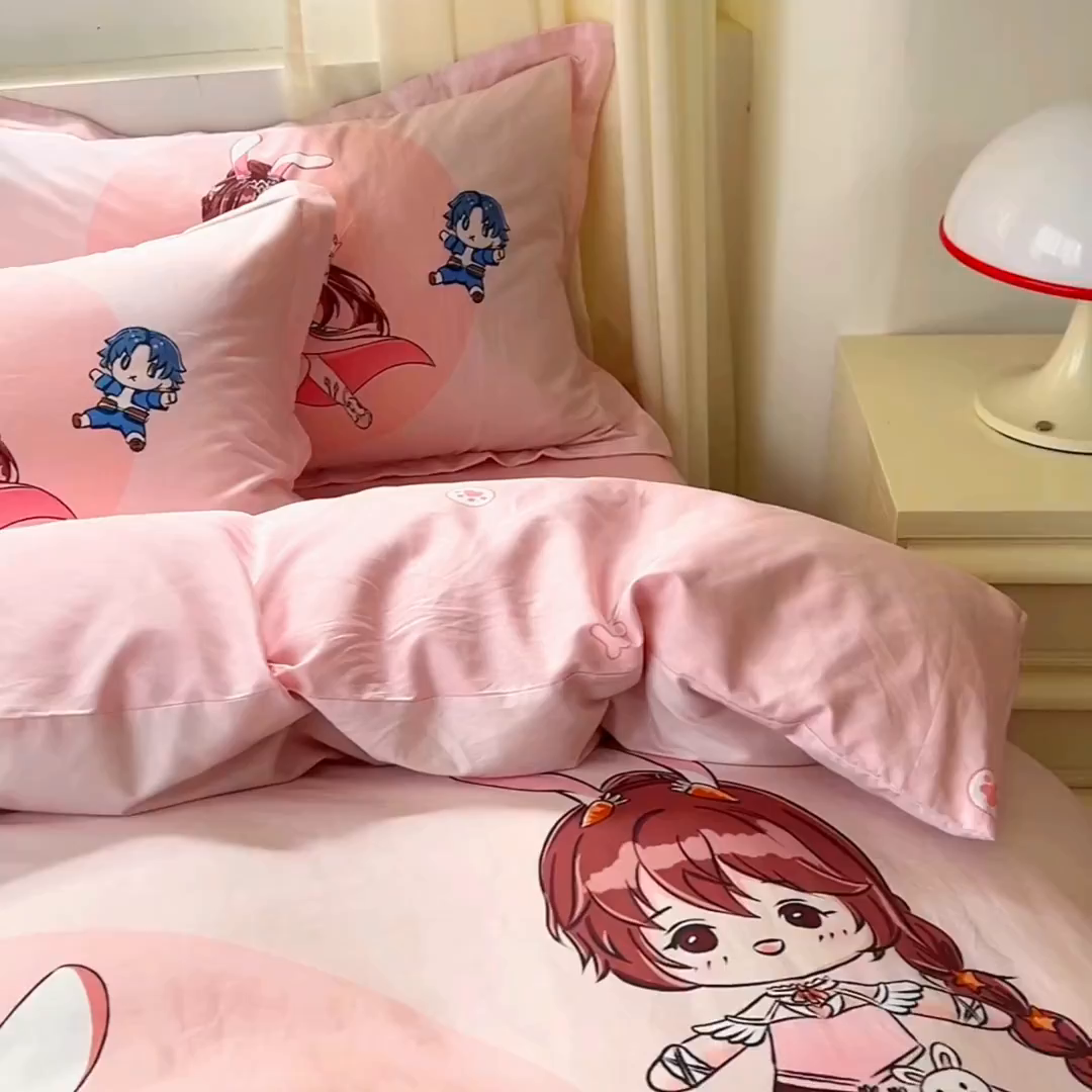 91家纺网 家纺一手货源 找家纺 浩诚 2025新款原创设计女孩全棉四件套 小兔女郎