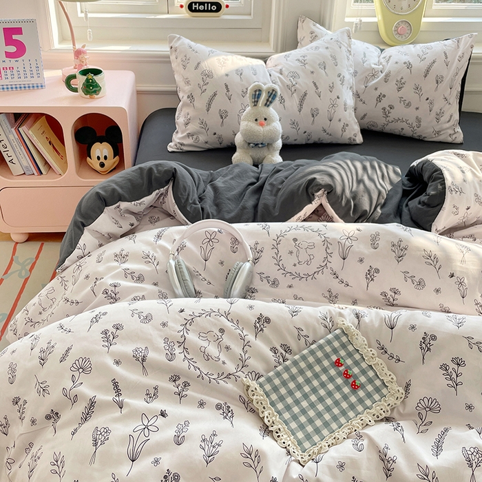 91家纺网 家纺一手货源 找家纺 （总）思诺羽床笠 2025春夏新款小清新105克高克重水洗棉印花四件套