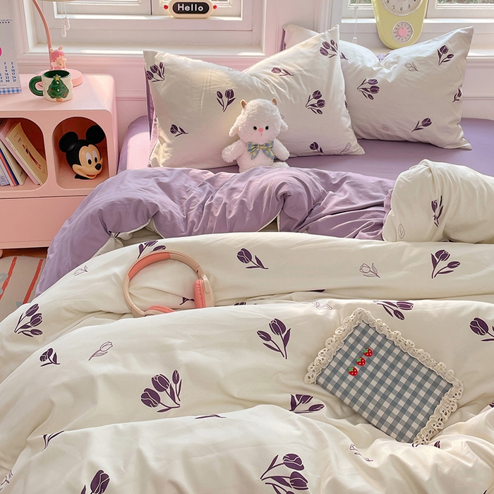 91家纺网 家纺一手货源 找家纺 （总）思诺羽床笠 2025春夏新款小清新105克高克重水洗棉印花四件套