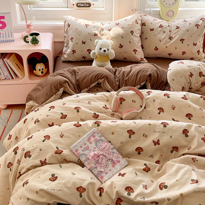 91家纺网 家纺一手货源 找家纺 （总）思诺羽床笠 2025春夏新款小清新105克高克重水洗棉印花四件套