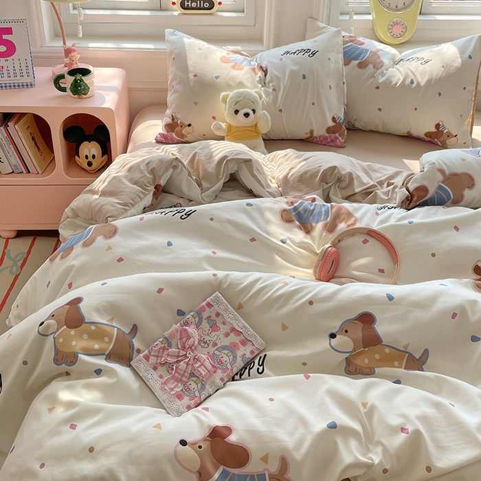 91家纺网 家纺一手货源 找家纺 （总）思诺羽床笠 2025春夏新款小清新105克高克重水洗棉印花四件套