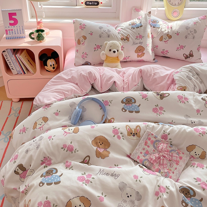 91家纺网 家纺一手货源 找家纺 （总）思诺羽床笠 2025春夏新款小清新105克高克重水洗棉印花四件套