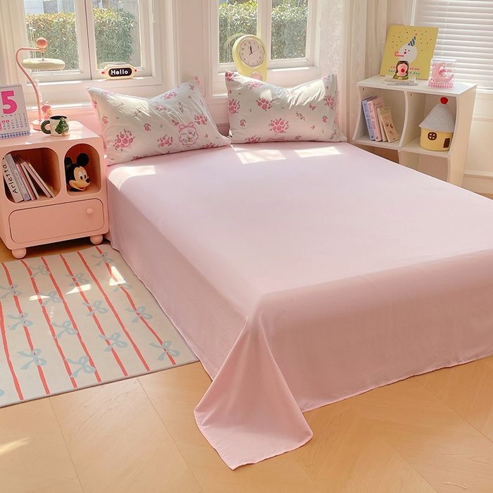 91家纺网 家纺一手货源 找家纺 思诺羽床笠 2025春夏新款小清新105克高克重水洗棉印花四件套 蔷薇兔