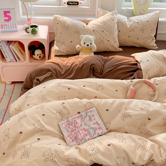 思诺羽床笠 2025春夏新款小清新105克高克重水洗棉印花四件套 顽皮熊