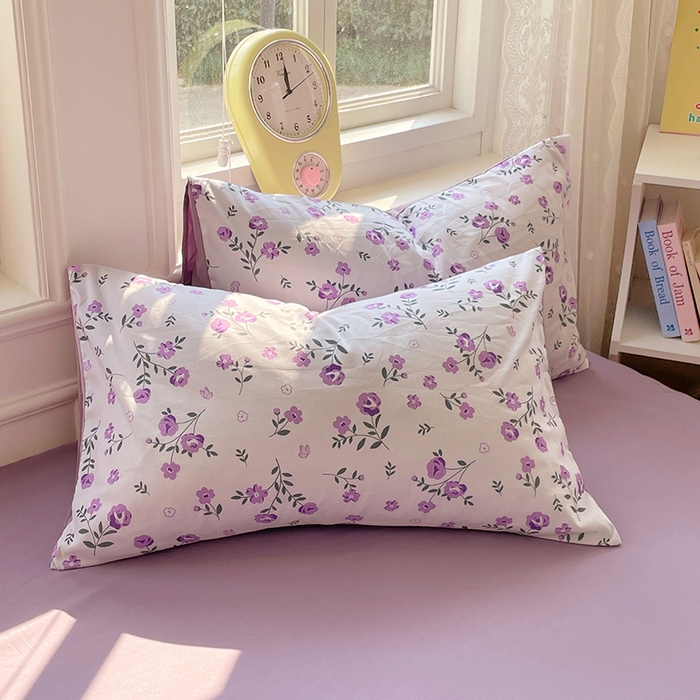 91家纺网 家纺一手货源 找家纺 思诺羽床笠 2025春夏新款小清新105克高克重水洗棉印花四件套 紫郁芳菲