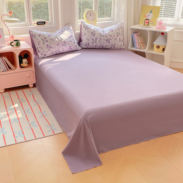 91家纺网 家纺一手货源 找家纺 思诺羽床笠 2025春夏新款小清新105克高克重水洗棉印花四件套 紫郁芳菲