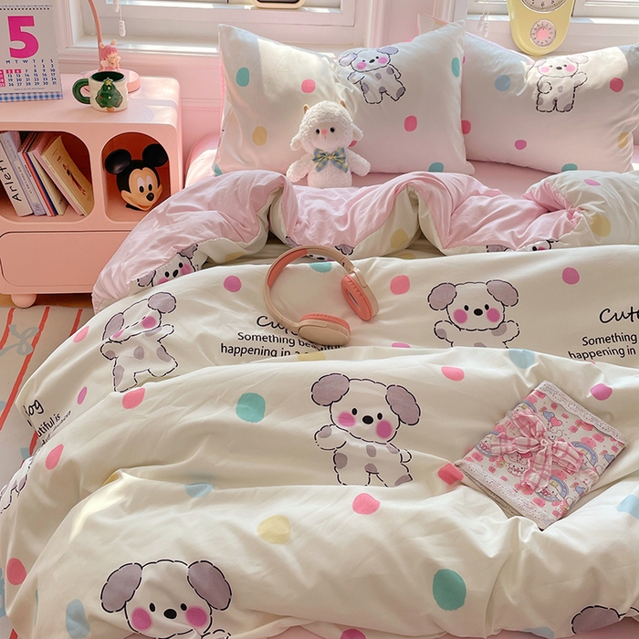 思诺羽床笠 2025春夏新款小清新105克高克重水洗棉印花四件套 斑点狗