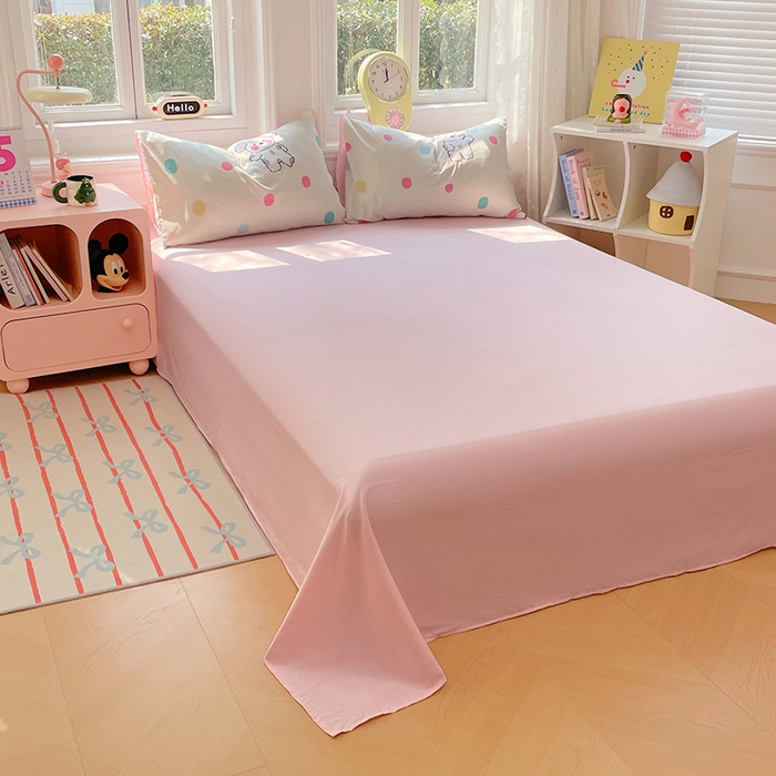 91家纺网 家纺一手货源 找家纺 思诺羽床笠 2025春夏新款小清新105克高克重水洗棉印花四件套 斑点狗