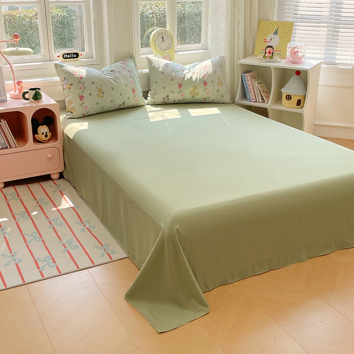 91家纺网 家纺一手货源 找家纺 思诺羽床笠 2025春夏新款小清新105克高克重水洗棉印花四件套 春日