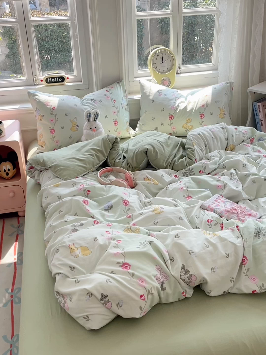 91家纺网 家纺一手货源 找家纺 思诺羽床笠 2025春夏新款小清新105克高克重水洗棉印花四件套 春日