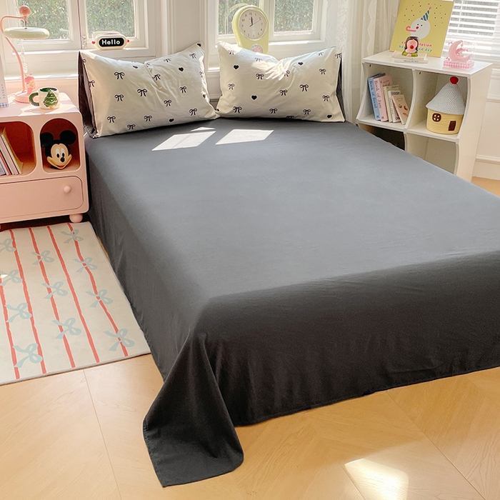 91家纺网 家纺一手货源 找家纺 思诺羽床笠 2025春夏新款小清新105克高克重水洗棉印花四件套 蝴蝶结