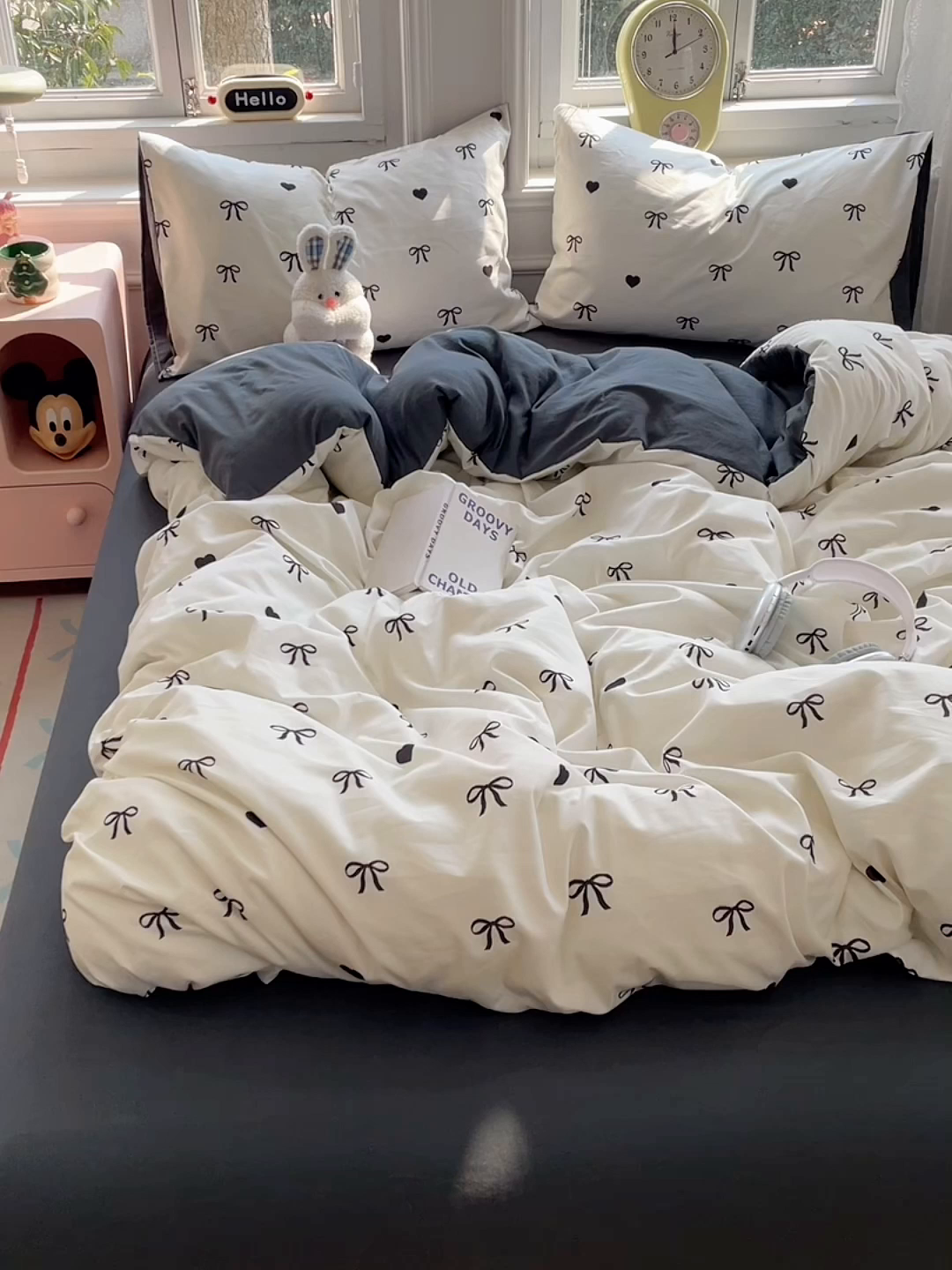 91家纺网 家纺一手货源 找家纺 思诺羽床笠 2025春夏新款小清新105克高克重水洗棉印花四件套 蝴蝶结