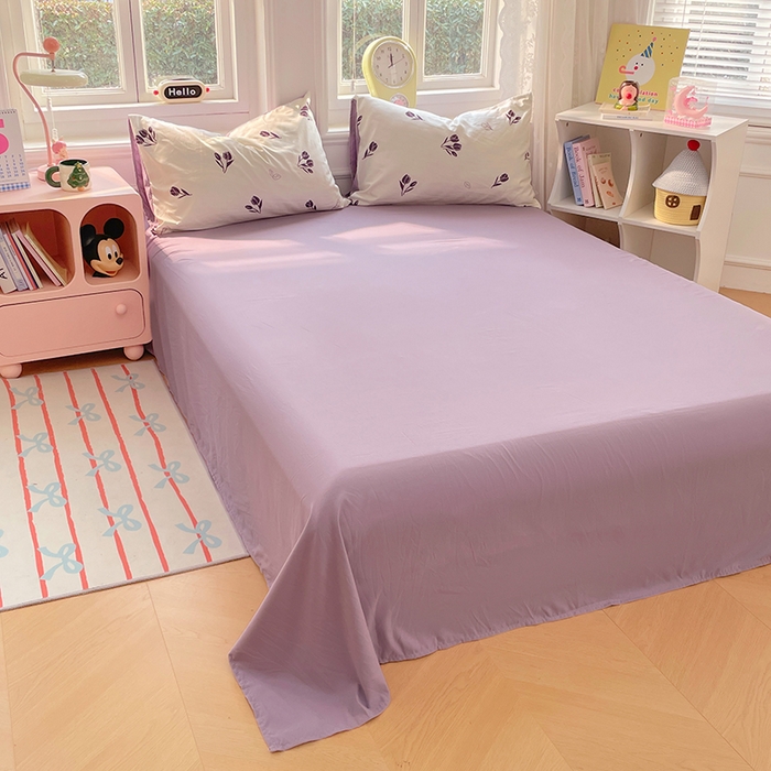 91家纺网 家纺一手货源 找家纺 思诺羽床笠 2025春夏新款小清新105克高克重水洗棉印花四件套 锦夏