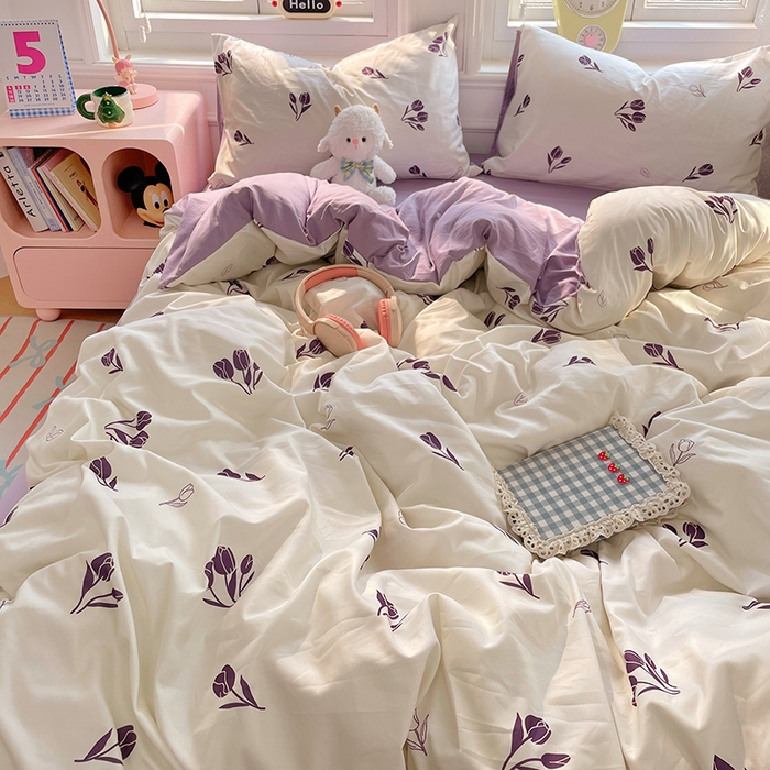 91家纺网 家纺一手货源 找家纺 思诺羽床笠 2025春夏新款小清新105克高克重水洗棉印花四件套 锦夏