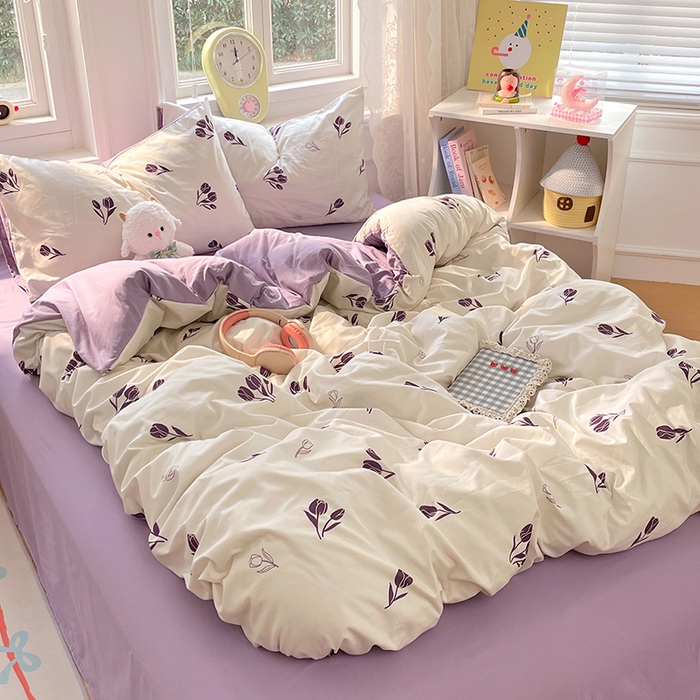 91家纺网 家纺一手货源 找家纺 思诺羽床笠 2025春夏新款小清新105克高克重水洗棉印花四件套 锦夏