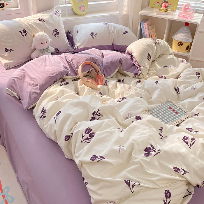 91家纺网 家纺一手货源 找家纺 思诺羽床笠 2025春夏新款小清新105克高克重水洗棉印花四件套 锦夏