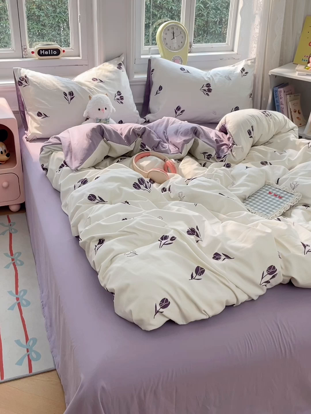 91家纺网 家纺一手货源 找家纺 思诺羽床笠 2025春夏新款小清新105克高克重水洗棉印花四件套 锦夏