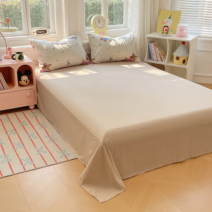 91家纺网 家纺一手货源 找家纺 思诺羽床笠 2025春夏新款小清新105克高克重水洗棉印花四件套 腊肠狗