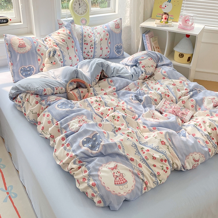 91家纺网 家纺一手货源 找家纺 思诺羽床笠 2025春夏新款小清新105克高克重水洗棉印花四件套 浪漫花园