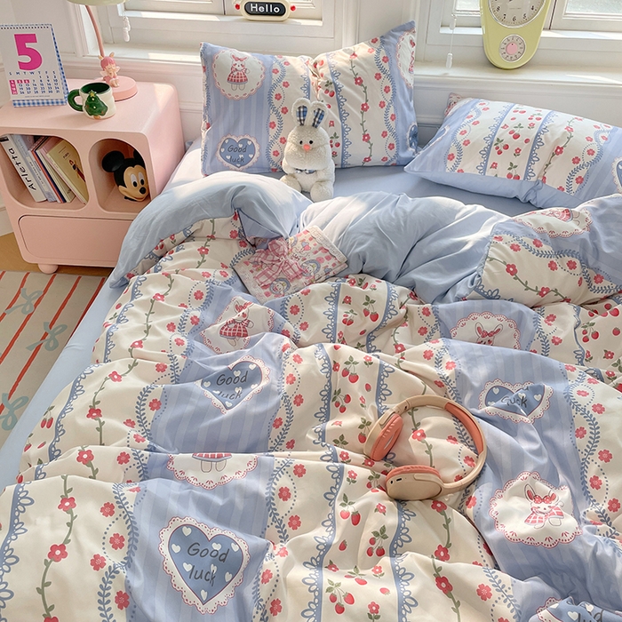 91家纺网 家纺一手货源 找家纺 思诺羽床笠 2025春夏新款小清新105克高克重水洗棉印花四件套 浪漫花园