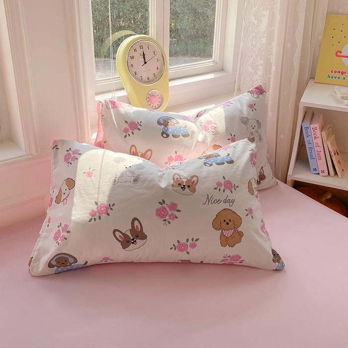 91家纺网 家纺一手货源 找家纺 思诺羽床笠 2025春夏新款小清新105克高克重水洗棉印花四件套 萌宠之家