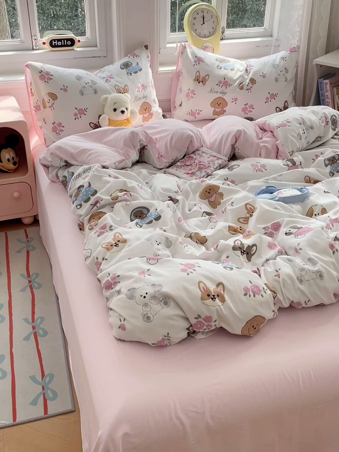 91家纺网 家纺一手货源 找家纺 思诺羽床笠 2025春夏新款小清新105克高克重水洗棉印花四件套 萌宠之家