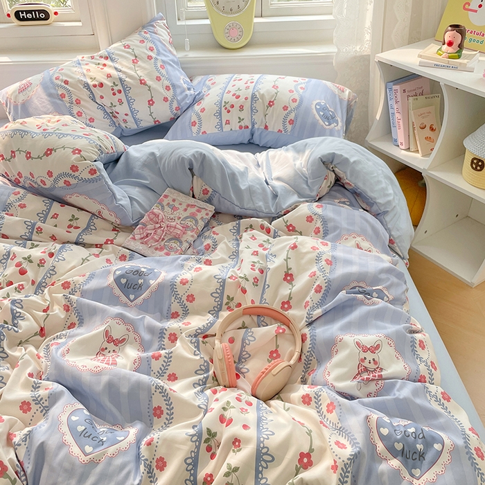 91家纺网 家纺一手货源 找家纺 （总）思诺羽床笠 2025春夏新款小清新105克高克重水洗棉印花四件套