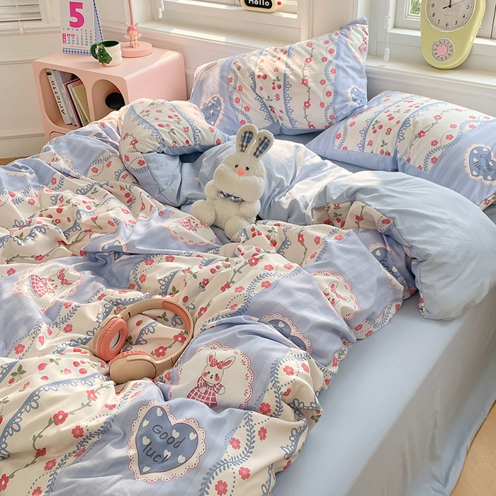 91家纺网 家纺一手货源 找家纺 （总）思诺羽床笠 2025春夏新款小清新105克高克重水洗棉印花四件套