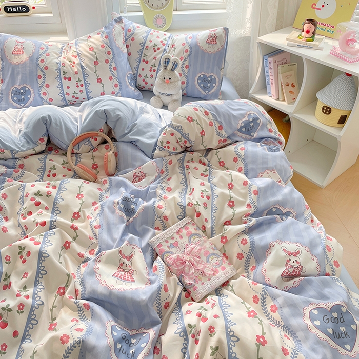 91家纺网 家纺一手货源 找家纺 （总）思诺羽床笠 2025春夏新款小清新105克高克重水洗棉印花四件套