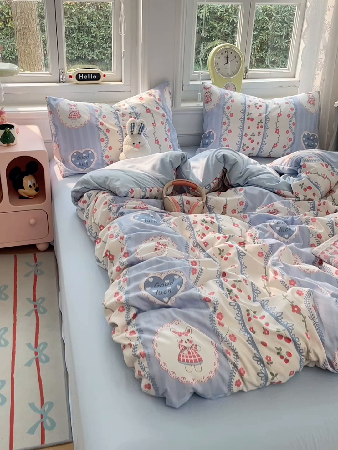 91家纺网 家纺一手货源 找家纺 （总）思诺羽床笠 2025春夏新款小清新105克高克重水洗棉印花四件套