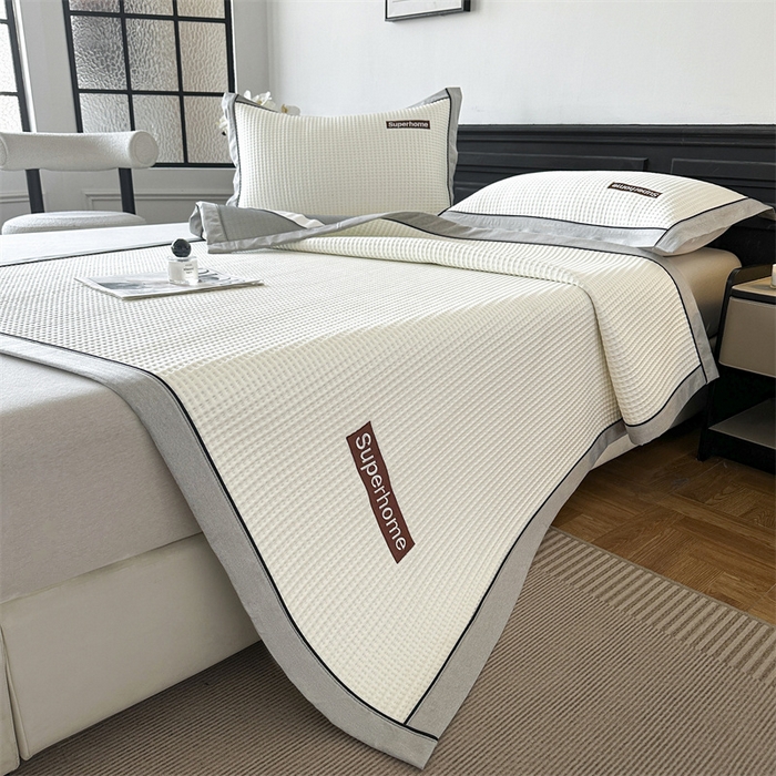 91家纺网 家纺一手货源 找家纺 笙意家纺 2025新款A类PE华夫格豆豆凉感软席-雅克系列 雅克-柔光白