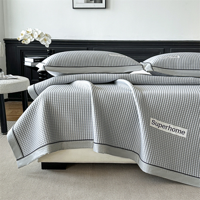 91家纺网 家纺一手货源 找家纺 笙意家纺 2025新款A类PE华夫格豆豆凉感软席-雅克系列 雅克-淡雅灰