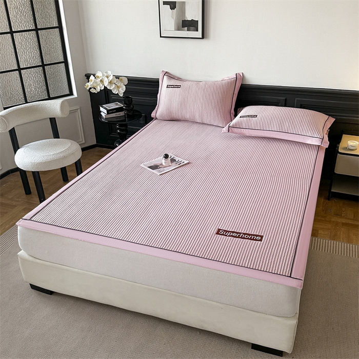 91家纺网 家纺一手货源 找家纺 笙意家纺 2025新款A类PE华夫格豆豆凉感软席-雅克系列 雅克-清新粉