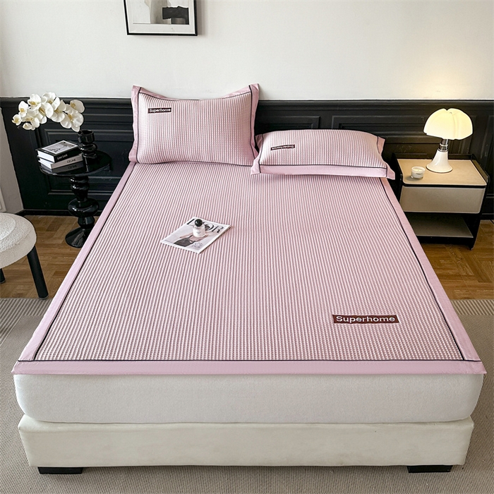 91家纺网 家纺一手货源 找家纺 笙意家纺 2025新款A类PE华夫格豆豆凉感软席-雅克系列 雅克-清新粉