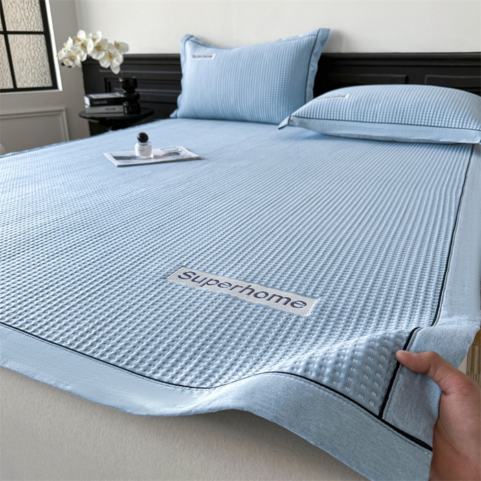 91家纺网 家纺一手货源 找家纺 笙意家纺 2025新款A类PE华夫格豆豆凉感软席-雅克系列 雅克-冰川绿