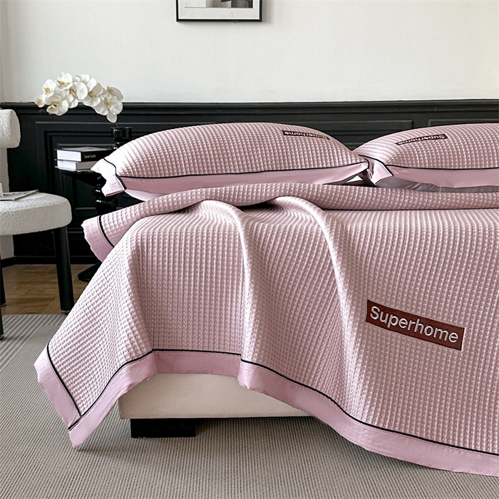 91家纺网 家纺一手货源 找家纺 笙意家纺 2025新款A类PE华夫格豆豆凉感软席-雅克系列 雅克-清新粉