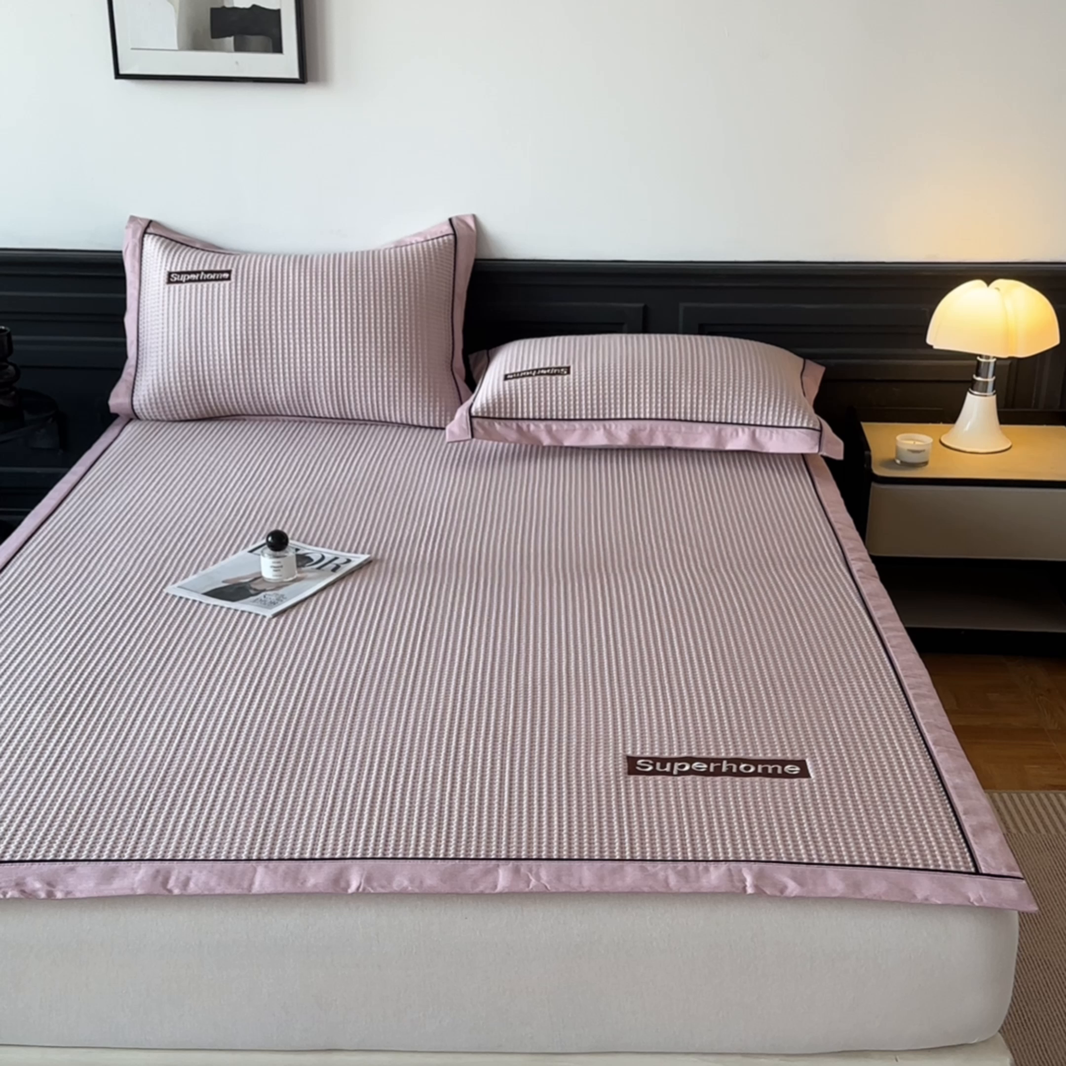 91家纺网 家纺一手货源 找家纺 笙意家纺 2025新款A类PE华夫格豆豆凉感软席-雅克系列 雅克-清新粉