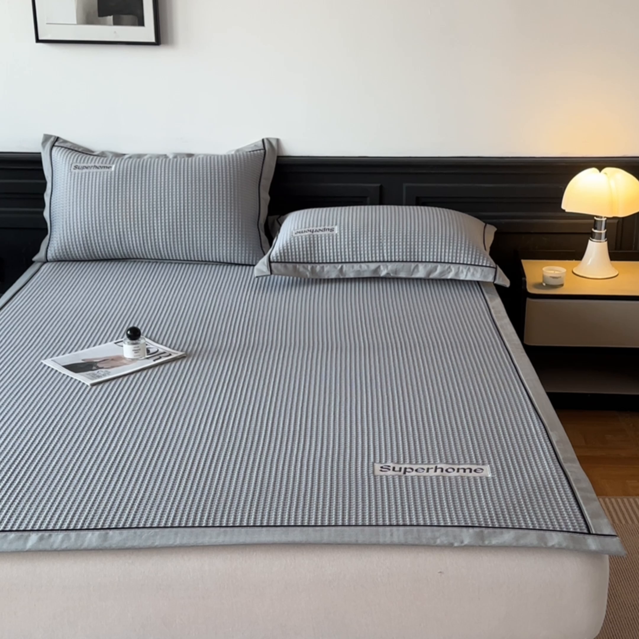 91家纺网 家纺一手货源 找家纺 笙意家纺 2025新款A类PE华夫格豆豆凉感软席-雅克系列 雅克-淡雅灰