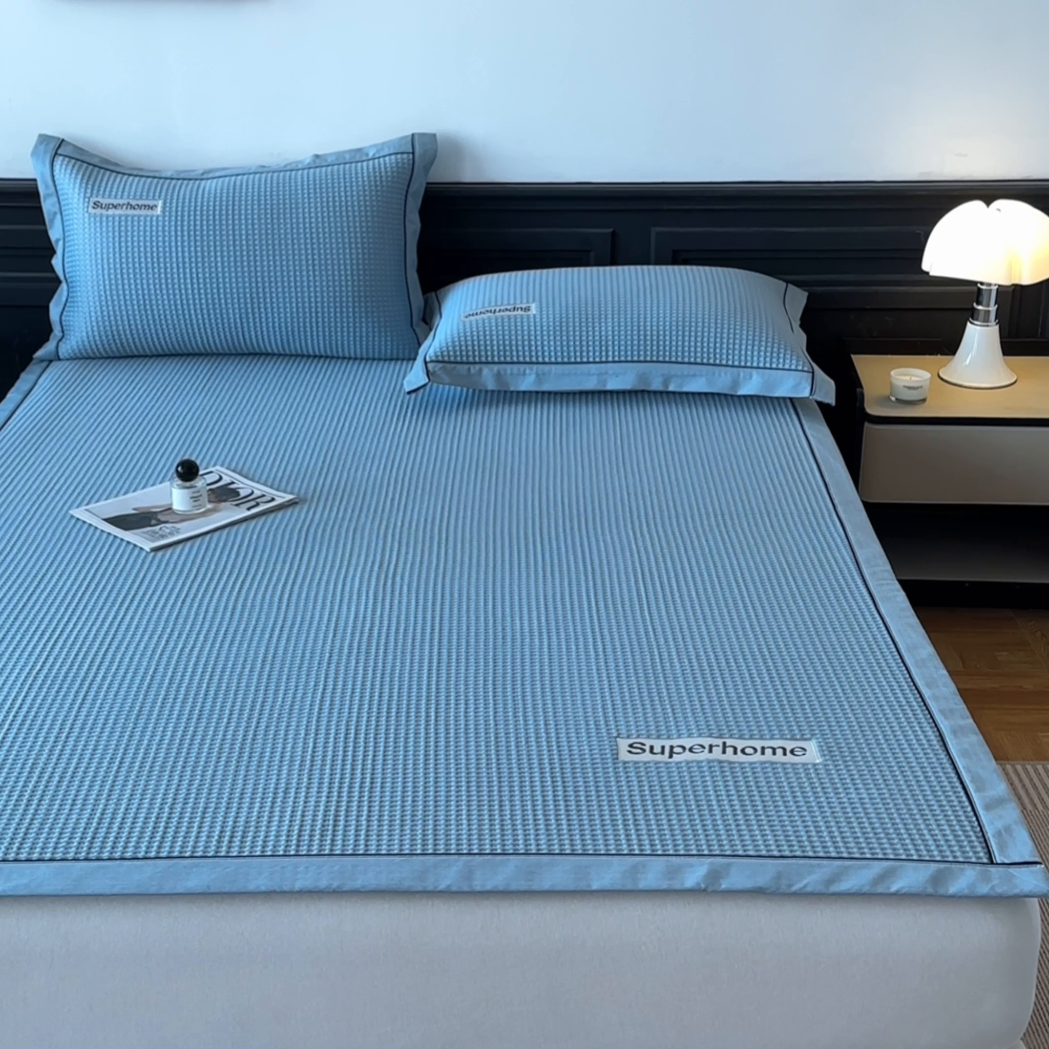 91家纺网 家纺一手货源 找家纺 笙意家纺 2025新款A类PE华夫格豆豆凉感软席-雅克系列 雅克-冰川绿