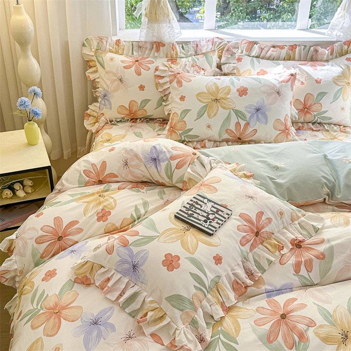 91家纺网 家纺一手货源 找家纺 忘忧草 2025新款全棉印花花边被套单件纯棉 云裳花谷