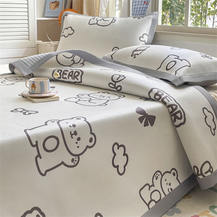 91家纺网 家纺一手货源 找家纺 美澳家纺 2025新款数码印花冰藤席凉席三件套床笠款凉席三件套 开心旺仔