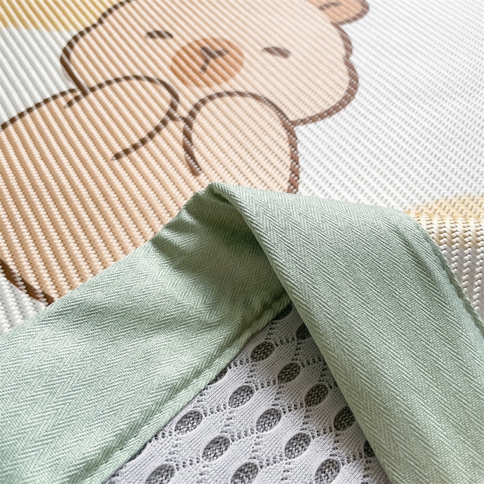 91家纺网 家纺一手货源 找家纺 美澳家纺 2025新款数码印花冰藤席凉席三件套床笠款凉席三件套 咕噜小熊